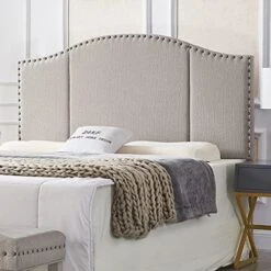 24KF Upholstered Linen Bed Bench With Nail Head Trim,Padded Tufted Bench -Ivory -Songmics Furniture Shop 513xFx6MTaL. AC