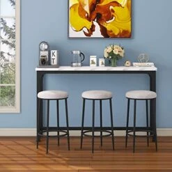 JOSMORE 4 Piece Bar Table And Chairs Set, Bar Table Set Of 3, Pub Height Table With 3 Round Stools, Industrial Dining Table Sets For Kitchen And Living Room 11 JOSMORE 4 Piece Bar Table And Chairs Set, Bar Table Set Of 3, Pub Height Table With 3 Round Stools, Industrial Dining Table Sets For Kitchen And Living Room -Songmics Furniture Shop 513ySXwP7ML