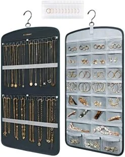 BAGSMART Hanging Jewelry Organizer, Necklace Holder Anti-tangle Earrings Rings Hanger With 20 Jewelry Bags Travel Storage Roll With Pockets Hang On Closet, Wall, Door,1 Piece, Large, Black -Songmics Furniture Shop 513zEsRSUrL. AC