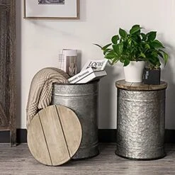 Oneinmil Rustic Storage Bins Farmhouse End Table Farmhouse Furniture Galvanized Metal Stool Ottoman Seat With Round Wood Lid Set Of 2 -Songmics Furniture Shop 514 qnRJmPS. AC