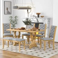 P PURLOVE 6 Piece Dining Table Set, Retro Wood Dining Set With Unique-Designed Table Legs And Upholstered Chairs For Dining Room (Antique Grey) -Songmics Furniture Shop 5140hKIouEL. AC