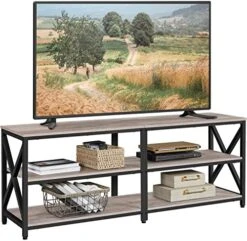 Yaheetech Industrial TV Stand For TV Up To 65 Inch, 55" TV Cabinet With 3 Tier Storage Shelves For Living Room, Entertainment Center TV Console Table With Metal Frame, Rustic Brown -Songmics Furniture Shop 51429ucbeDL. AC