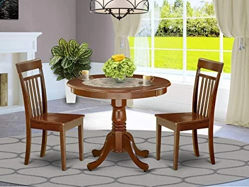 East West Furniture Wooden Dining Table Set- 4 Great Dining Room Chairs - A Lovely Round Dining Table- Faux Leather Seat And Cappuccino Finish Round Wooden Table 11 East West Furniture Wooden Dining Table Set- 4 Great Dining Room Chairs - A Lovely Round Dining Table- Faux Leather Seat And Cappuccino Finish Round Wooden Table - Image 11