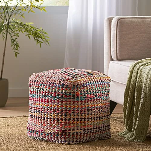GDFStudio Marcela Hand Woven Fabric Pouf (Ecru) 2 GDFStudio Marcela Hand Woven Fabric Pouf (Ecru) - Image 2