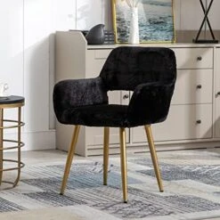 SSLine Faux Fur Vanity Chair Elegant White Furry Makeup Desk Chairs For Girls Women Modern Comfy Fluffy Arm Chair With Wood Look Metal Legs In Bedroom Living Room -Songmics Furniture Shop 5148IQyLDtL. AC