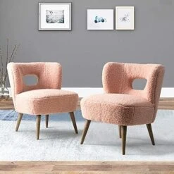 TINA'S HOME Modern Sherpa Accent Chair With Open Back & Wooden Legs, Upholstered Lamb Fleece Armless Slipper Chair, Comfy Faux Fur Cute Vanity Chair For Living Room Bedroom Office Makeup Room, Ivory -Songmics Furniture Shop 5149HWUZfoL. AC