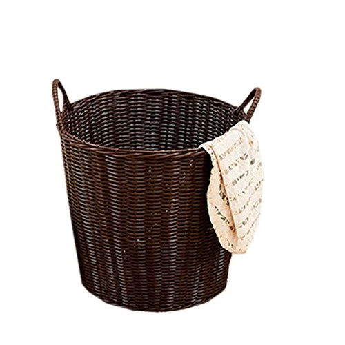 Solid Color Dirty Clothes Basket Woven Storage Baskets Plastic Rattan Toy Storage Box Woven Laundry Basket (Coffee) 1 Solid Color Dirty Clothes Basket Woven Storage Baskets Plastic Rattan Toy Storage Box Woven Laundry Basket (Coffee)