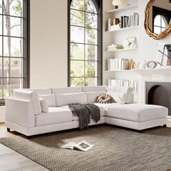 LZ LEISURE ZONE Living Room Set, 2 Pieces L Shaped Sofa With Removable Ottomans And Comfortable Waist Pillows, Sectional Sofa Set For Living Room, Beige -Songmics Furniture Shop 514Abhyk0RL