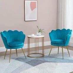 ZJhome Modern Accent Velvet Chairs Set Of 2 Comfy Upholstered Vanity Chairs For Bedroom Shell-Shaped Armchair Dining Chairs With Golden Metal Legs Desk Chair Makeup Chairs For Living Room(Beige) -Songmics Furniture Shop 514Bd8jv WL. AC 1