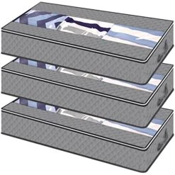 ZenTiky Under Bed Storage, 3 Pack Fabric Under Bed Storage Containers With Reinforced Handles And Clear Window, Foldable Bedroom Organizer Bags Bin For Clothes Storage,Blanket Storage,Comforter Storage Bag(39.4x19.7x7.1 Inch)