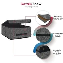 Onlyeasy Foldable Storage Bins Cubes Boxes With Lid - Storage Box Cube Cubby Basket Closet Organizer Pack Of Two With Leather Handles For Closet Bedroom, 13"x13", Black, 8MXALB2P -Songmics Furniture Shop 514F3hgjuLL