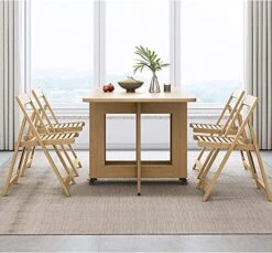 GENERIC Juan Folding Dining Table Set, Wooden Extendable Dining Table With 4 Chairs, Drop Leaf Table For Kitchen Dining Room Living Room Restaurant-1.4m -Songmics Furniture Shop 514IDFaB7zL