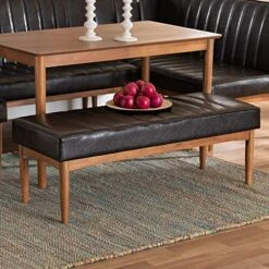 Baxton Studio Daymond Mid-Century Modern Dark Brown Faux Leather Upholstered And Walnut Brown Finished Wood Dining Bench -Songmics Furniture Shop 514IxBHQHuL