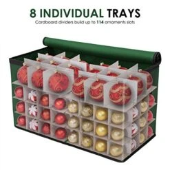 WBHome Christmas Ornament Storage Box With Lid, 3''& 4'' Compartment Storage Container With Adjustable Dividers, Keeps 114 Holiday Ornaments & Decoration Accessories, Green 11 WBHome Christmas Ornament Storage Box With Lid, 3''& 4'' Compartment Storage Container With Adjustable Dividers, Keeps 114 Holiday Ornaments & Decoration Accessories, Green -Songmics Furniture Shop 514OojAkB3L