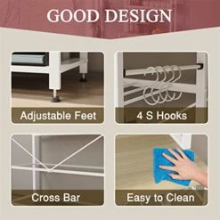 6 Tier Kitchen Bakers Rack With Wine Storage, Freestanding Kitchen Shelves With Hutch, Microwave Oven Stand, Coffee Bar Station With 4 Hooks, Wine Glass Holder, White Oak 35.5L X 13.8W X 64.7H -Songmics Furniture Shop 514Pkv3GHbL