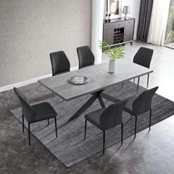 ZckyCine Modern Mid-Century Dining Table For 6-8 People Kitchen Table Set Extendable Rectangular Dining Table With 6 Leather Upholstered Dining Chairs -Songmics Furniture Shop 514R8hYpk7L. AC
