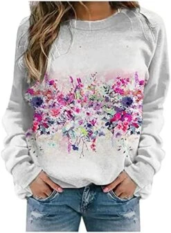 Womens Tops Dressy Casual,Long Sleeve Round Neck Fashion Floral Print Loose Top Youth Sports Jogging Soft Tops -Songmics Furniture Shop 514SxMnjmuL. AC