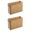 DOITOOL Desktop Organizer 2Pcs Woven Magazine Holder Magazine Wicker Basket Natural Narrow Rattan Magazine Holders Magazine Storage Baskets Bin For Home Office Shelf Bracket