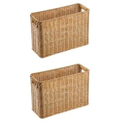 DOITOOL Desktop Organizer 2Pcs Woven Magazine Holder Magazine Wicker Basket Natural Narrow Rattan Magazine Holders Magazine Storage Baskets Bin For Home Office Shelf Bracket