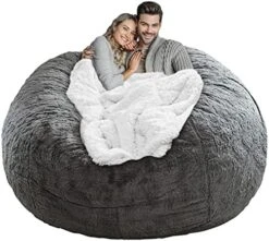 LapEasy Giant Bean Bag Chair Cover(Cover Only,No Filler),Oversized Round Soft Fluffy PV Velvet Washable Lazy Sofa Bean Bag Bed Cover For Adults, Living Room Bedroom Furniture Outside Cover(Drak Grey) -Songmics Furniture Shop 514UTkUFeL. AC