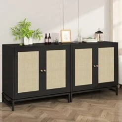 AWQM Sideboard Buffet Cabinet, Accent Storage Cabinet With 2 Rattan Doors, Farmhouse Accent Side Cabinet With Adjustable Shelves,Natural Wood Sideboard Entryway Table For Bar, Dining Room,White 25 AWQM Sideboard Buffet Cabinet, Accent Storage Cabinet With 2 Rattan Doors, Farmhouse Accent Side Cabinet With Adjustable Shelves,Natural Wood Sideboard Entryway Table For Bar, Dining Room,White -Songmics Furniture Shop 514VgG4LLDL. AC