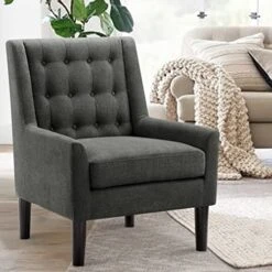 Rosevera Arvada Rosevara Modern Furniture Living Reading Room Comfy Accent Chair For The Bedroom, Standard, Charcoal