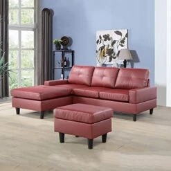 A Ainehome Convertible Sectional Sofa Couch, L Shaped Couch And Ottoman With Faux Leather Fabric Small Sectional Sofa Set For Living Room, Apartment(A-Black) -Songmics Furniture Shop 514XD2y JhL. AC