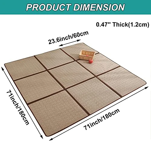 MYOYAY Large Japanese Tatami Mat 71x 71in Large Summer Breathable Sleeping Mat Foldable Rattan Floor Mat Non-Slip Memory Foam Stitching Carpet Crawling Mats Living Room Bedroom Playroom Yoga (Brown) 2 MYOYAY Large Japanese Tatami Mat 71x 71in Large Summer Breathable Sleeping Mat Foldable Rattan Floor Mat Non-Slip Memory Foam Stitching Carpet Crawling Mats Living Room Bedroom Playroom Yoga (Brown) - Image 2
