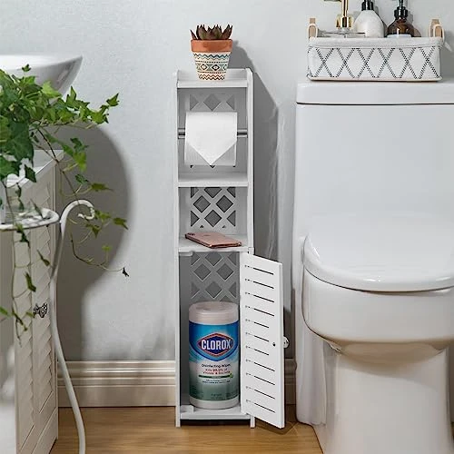 Toilet Paper Storage,Toilet Paper Holder Stand,Bathroom Stand With Toilet Paper Holder Insert,Slim Storage Cabinet For Small Space,White By H HUIYKALY 3 Toilet Paper Storage,Toilet Paper Holder Stand,Bathroom Stand With Toilet Paper Holder Insert,Slim Storage Cabinet For Small Space,White By H HUIYKALY - Image 3