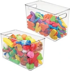 MDesign Deep Plastic Home Storage Organizer Bin With Built-in Handles For Cube Furniture Shelving In Office, Closet, Cabinet, Bedroom, Bathroom, Nursery, Dorm - Ligne Collection - 2 Pack - Clear -Songmics Furniture Shop 514ZfuzQ5L. AC