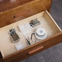 Cq Acrylic 16-Piece Clear Plastic Drawer Dividers Organizer Tray For Makeup,Kitchen Utensils,Jewelries And Gadgets,5 Sizes Plastic Vanity Drawer Organizers And Storage Bins Clear -Songmics Furniture Shop 514ardvSIrL