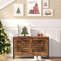 HOOBRO Storage Chest, Wooden Toy Chest, Retro Toy Box Organizer With Safety Hinge, Sturdy Storage Bench, Metal Frame, Supports 220 Lb, Louvered Door, Rustic Brown BF85CW01G1 -Songmics Furniture Shop 514eTEuO7VL