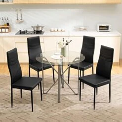 WISOICE Dining Table Set For 4, Round Glass Kitchen Table And Chairs, Modern 5 Piece Dining Room Dinner Table With High Back PU Leather Metal Frames Chairs -Songmics Furniture Shop 514oGtkxupL. AC 1
