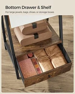 SONGMICS LED Cabinet Standing, Lockable Jewelry Armoire With Full-Length Mirror, Space-Saving Jewelry Organizer With Mirror, Bottom Drawer And Shelf, Gift Idea, Rustic Brown UJJC025X01 -Songmics Furniture Shop 514rLPf9dAL