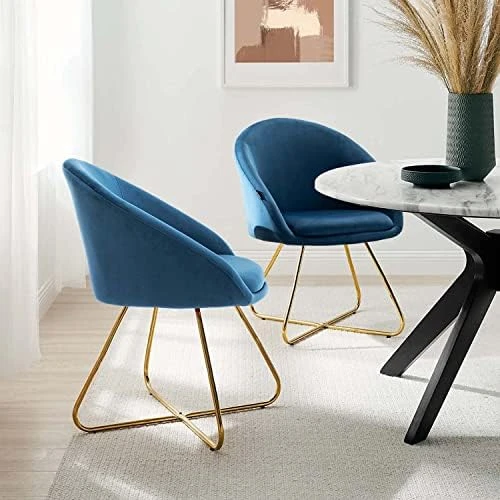 Altrobene Modern Accent Chair, Velvet Dining Chair Set, Living Room Bedroom Kitchen Arm Chair, Golden Finished, Set Of 2, Navy Blue 5 Altrobene Modern Accent Chair, Velvet Dining Chair Set, Living Room Bedroom Kitchen Arm Chair, Golden Finished, Set Of 2, Navy Blue - Image 5