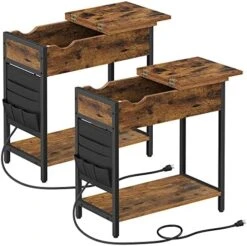 VASAGLE Side Table With Storage, End Table With USB Ports And Outlets, Nightstand With Charging Station, Fabric Bags, For Living Room, Bedroom, Rustic Brown And Black ULET310B01V1 -Songmics Furniture Shop 5151FVrbBAL. AC