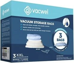 Vacwel 3-Pack XXL - Vacuum Storage Bags - Space Saver Bags For Clothes Storage – XL Comforters - Mattress Topper - Blanket Storage – Vacuum Sealer Bags – Ziplock Sealed - 3x XXL Bags (47x35in) - Bonus 1x Large Bag (32x21in) 24 Vacwel 3-Pack XXL - Vacuum Storage Bags - Space Saver Bags For Clothes Storage – XL Comforters - Mattress Topper - Blanket Storage – Vacuum Sealer Bags – Ziplock Sealed - 3x XXL Bags (47x35in) - Bonus 1x Large Bag (32x21in) -Songmics Furniture Shop 5153Do INgL. AC