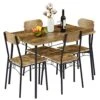 VECELO 5 Piece Kitchen Dining Set Metal And Wood Rectangular Table For Breakfast Nook, Dinette, Living Room, Table & Chair For 4, Brown
