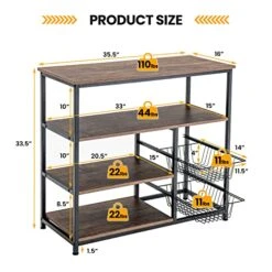 PETSITE Kitchen Bakers Rack, 4-Tier Coffee Bar Station With 2 Pull-Out Baskets, Industrial Microwave Oven Stand, Free Standing Utility Storage Shelf 12 PETSITE Kitchen Bakers Rack, 4-Tier Coffee Bar Station With 2 Pull-Out Baskets, Industrial Microwave Oven Stand, Free Standing Utility Storage Shelf -Songmics Furniture Shop 5159SPnp49L