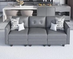 LLappuil Modular Sofa Faux Leather Fabric 112" Sectional Couch 4 Seater With Storage Seats Modern Sectional Sofa For Living Room, Office, Aqua Blue -Songmics Furniture Shop 515AEy5iMZL. AC