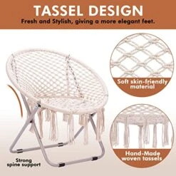 PASAMIC Saucer Chair With Folding Metal Frame, 100% Cotton Handmade Round Cozy Chairs, Exquisite Moon Chair For Bedroom, Living Room Décor Beige -Songmics Furniture Shop 515ChQ9Q4uL