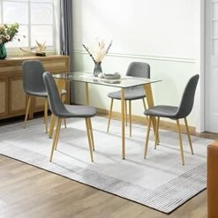 Bacyion 47" Dining Table Set For 4-5 Piece Kitchen Table And Chair, Rectangle Tempered Glass Table With 4 Faux Leather Side Chairs, Modern Dining Room Table Set For Dining Room, Kitchen, Deep Grey -Songmics Furniture Shop 515GzfmAe7L. AC