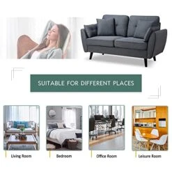 JAMFLY 63" Modern Loveseat Sofa Couch,Mid Century Couches For Living Room, Upholstered 2-Seat Love Seats With Pillow, Comfortable Small Space Sofa For Bedroom, Apartment -Songmics Furniture Shop 515Iww41c0L