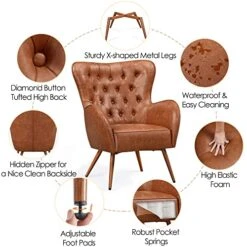 Yaheetech Leather Armchair, Deluxe And Modern Accent Chair Living Room Chair Single Sofa Chair Cozy With High Back And Pocket Coil Seat For Bedroom Home Office, Brown, Set Of 2 -Songmics Furniture Shop 515Jt7116dL