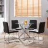 SICOTAS Dinner Table Set For 4 - Round Glass Kitchen Table With 4 Chairs, Modern Dining Table Set With Metal Legs, 5 Piece Dinning Room Table Set For Apartment Kitchen, Dining Room, Black