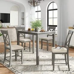 Merax 5 Piece Dining Table Set For Small Space, Farmhouse Style, Square Dining Room Table Set With Square Kitchen Table And 4 Padded Chairs Set -Songmics Furniture Shop 515RjnE96dL. AC