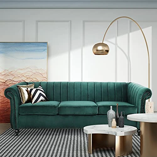 Chesterfield Sofa For Living Room, 3 Seater Velvet Couch Home Theater Seating Upholstered Accent Arm Sofa For Bedroom, Office, Apartment (Drak Green) 1 Chesterfield Sofa For Living Room, 3 Seater Velvet Couch Home Theater Seating Upholstered Accent Arm Sofa For Bedroom, Office, Apartment (Drak Green)