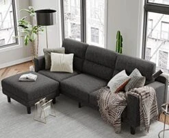 Belffin Fabric Sectional Couch With Reversible Ottoman L Shaped Sofa With Chaise 3 Seat Modern Sectional Sofa Charcoal Grey -Songmics Furniture Shop 515Ynw4JNIL