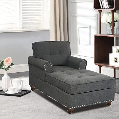 Payeel Chaise Lounge Indoor Living Room Sleeper Chair 59" Tufted Leisure Upholstered Modern Couch Bed With Backrest Armrests Comfy Single Sofa Bed For Home Office (Dark Gray) 4 Payeel Chaise Lounge Indoor Living Room Sleeper Chair 59" Tufted Leisure Upholstered Modern Couch Bed With Backrest Armrests Comfy Single Sofa Bed For Home Office (Dark Gray) - Image 4