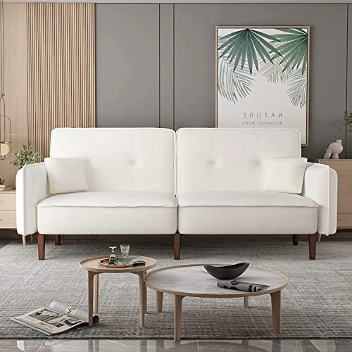 Jmaxo Futon Sofa Bed, 75Inches Modern Convertible Sleeper Couch With 3 Angles Adjustable Back And Solid Wood Leg For Living Room/Bedroom/Apartment/Office, White 1 Jmaxo Futon Sofa Bed, 75Inches Modern Convertible Sleeper Couch With 3 Angles Adjustable Back And Solid Wood Leg For Living Room/Bedroom/Apartment/Office, White